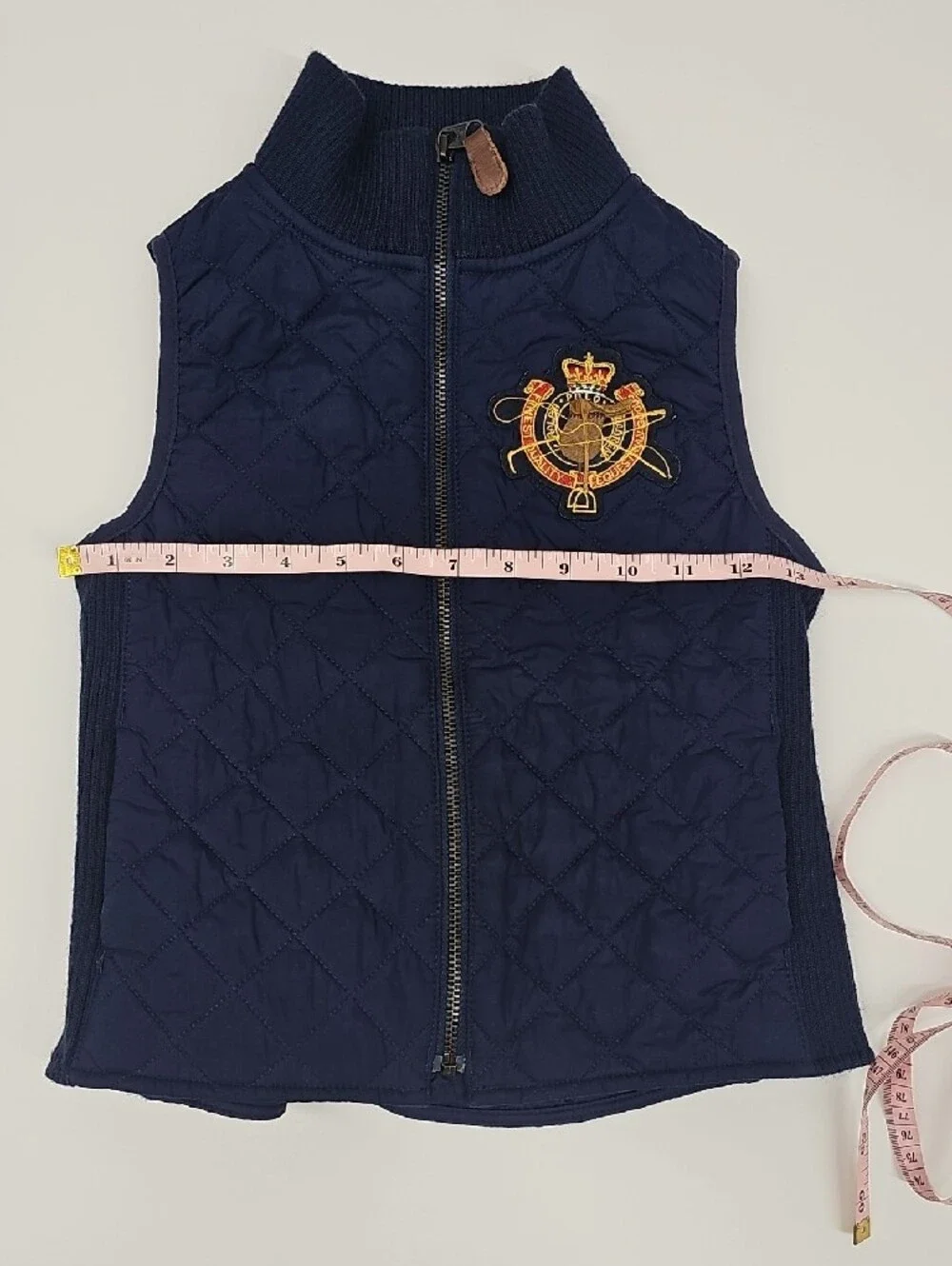 Ralph Lauren Quilted Navy Vest with Gold Crest Patch Size 8/10Y